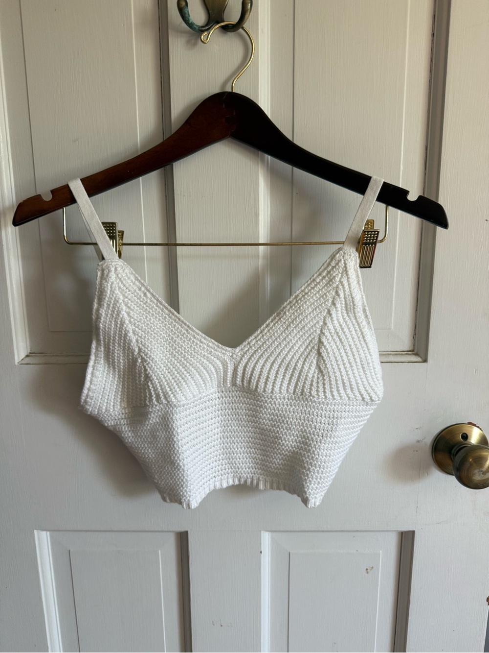 White Knit Cropped Tank Top